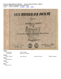 Frances C. Roberts Certificates and Awards, 1970s