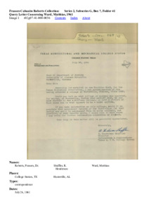 Query Letter Concerning Ward, Matthias, 1961