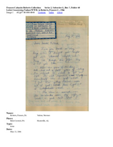 Letter Concerning Vadner/WWII, to Roberts, Frances C., 1966