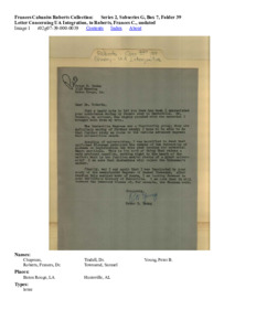 Letter Concerning UA Integration, to Roberts, Frances C., undated