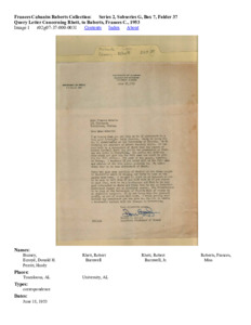 Query Letter Concerning Rhett, to Roberts, Frances C., 1953