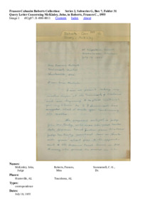 Query Letter Concerning McKinley, John, to Roberts, Frances C., 1955