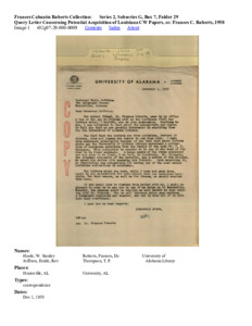 Query Letter Concerning Potential Acquisition of Louisiana CW Papers, cc: Frances C. Roberts, 1958