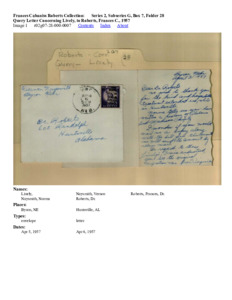 Query Letter Concerning Lively, to Roberts, Frances C., 1957