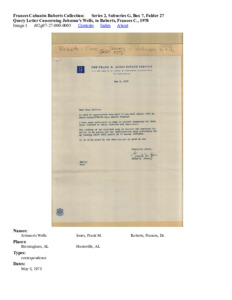 Query Letter Concerning Johnson's Wells, to Roberts, Frances C., 1978