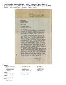 Query Letter Concerning H. Female Seminary/Miss Swift, to Roberts, Frances C., 1983