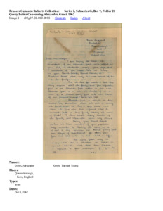 Query Letter Concerning Alexander, Greet, 1962