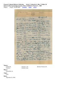 Query Letter Concerning Grayson, John, to Roberts, Frances C., 1960