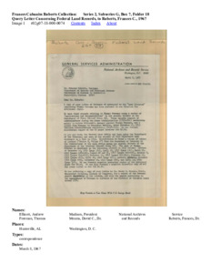 Query Letter Concerning Federal Land Records, to Roberts, Frances C., 1967