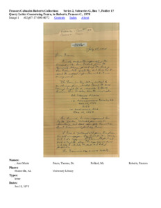 Query Letter Concerning Fearn, to Roberts, Frances C., 1978