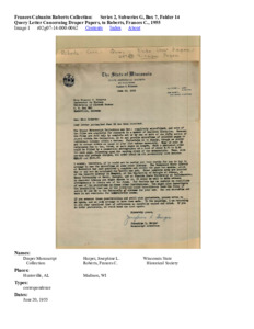 Query Letter Concerning Draper Papers, to Roberts, Frances C., 1955