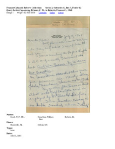 Query Letter Concerning Prisons, C. W., to Roberts, Frances C., 1968
