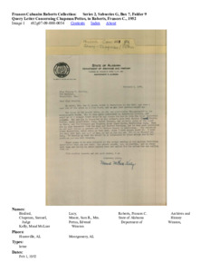 Query Letter Concerning Chapman/Pettus, to Roberts, Frances C., 1952