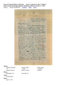 Query Letter Concerning Chapman, Elizabeth, to Roberts, Frances C., 1955