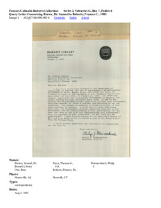Query Letter Concerning Brown, Dr. Samuel to Roberts, Frances C., 1983