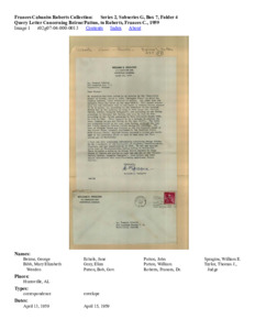 Query Letter Concerning Beirne/Patton, to Roberts, Frances C., 1959