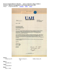 Frances C. Roberts Correspondence, UAH Scholarship Lunch, 1998