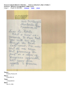 Frances C. Roberts Correspondence, 1980s (1 of 5)