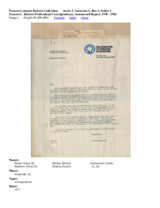 Frances C. Roberts Professional Correspondence, Summersell Report, 1978 - 1982