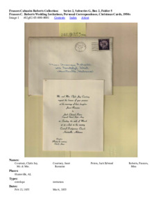 Frances C. Roberts Wedding Invitations, Personal Correspondence, Christmas Cards, 1950s