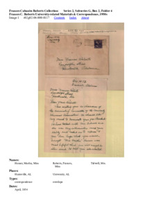Frances C. Roberts University-related Materials &amp; Correspondence, 1950s