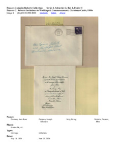 Frances C. Roberts Invitations to Weddings &amp; Commencements; Christmas Cards, 1950s