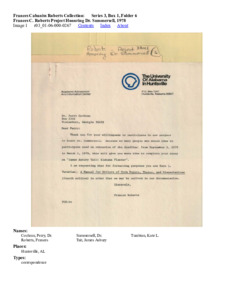 Frances C. Roberts Project Honoring Dr. Summersell, 1978