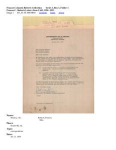 Frances C. Roberts Letters from UAH, 1950 - 1953