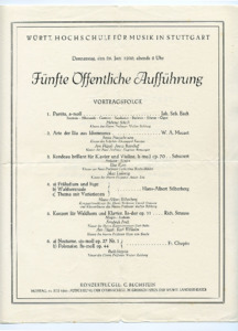 Concert program for a concert including Hans Albert Silberberg.