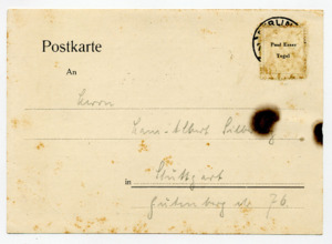 "Postkarte an Herrn Hans-Albert Silberberg in Stuttgart Gutenbergstr 76."