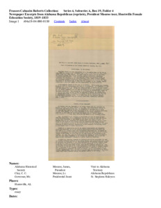 Newspaper Excerpts from Alabama Republican (reprints), President Monroe tour, Huntsville Female Education Society, 1819 -1833