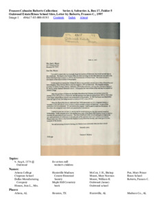 Oakwood Estate/Rison School Sites, Letter by Roberts, Frances C., 1997