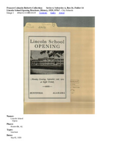 Lincoln School Opening Brochure, History, 1929, 1976?