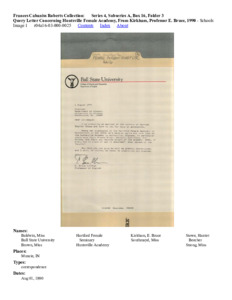 Query Letter Concerning Huntsville Female Academy, From Kirkham, Professor E. Bruce, 1990