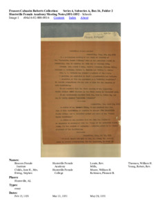 Huntsville Female Academy Meeting Notes,1851-1852