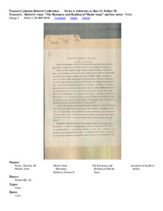 Frances C. Roberts' essay "The Romance and Realism of Monte Sano" and her notes