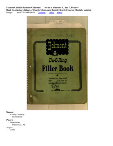 Book Containing Listings of Charity Missionary Baptist Church Cemetery Burials, undated