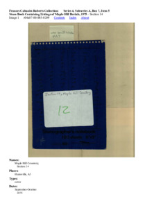 Steno Book Containing Listings of Maple Hill Burials, 1975