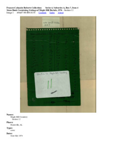 Steno Book Containing Listings of Maple Hill Burials, 1974