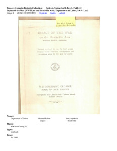 Impact of the War [WWII] on the Huntsville Area, Department of Labor, 1943