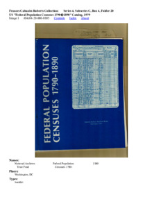 US "Federal Population Censuses 1790–1890" Catalog, 1979