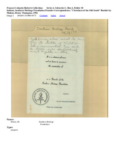 Indians, Southern Heritage Foundation Founder Correspondence; Cherokees of the Old South" Booklet by Malone, 1956