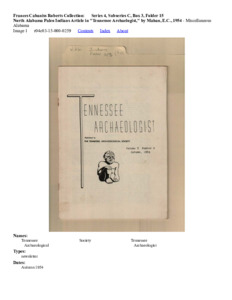 North Alabama Paleo Indians Article in "Tennessee Archaelogist," by Mahan, E.C., 1954