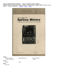 Blowing Wind Cave in Jackson County, Alabama, "Spelean History" Booklet, 1980