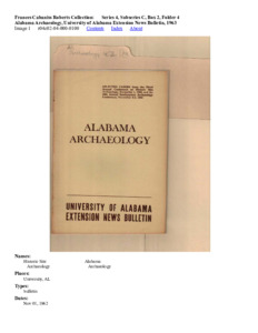 Alabama Archaeology, University of Alabama Extension News Bulletin, 1963