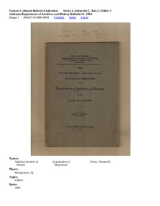 Alabama Department of Archives and History Bulletin #1, 1904
