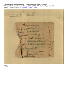 Roberts, Baker L. Lists, Correspondence, and Other, 1879 - 1889