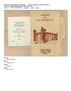 Alda Mae Speith Hall Dedication Materials, 1969