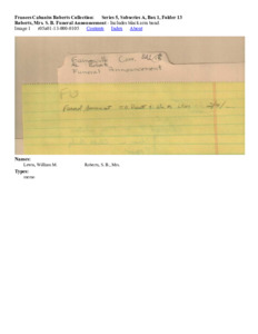 Roberts, Mrs. S. B. Funeral Announcement