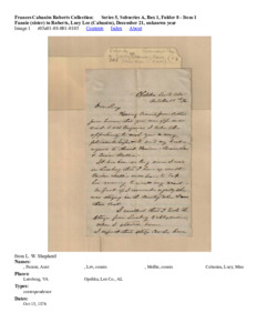 Fannie (sister) to Roberts, Lucy Lee (Cabaniss), December 21, unknown year